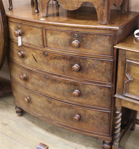 An early Victorian mahogany bow-fronted five-drawer chest, W.105cm